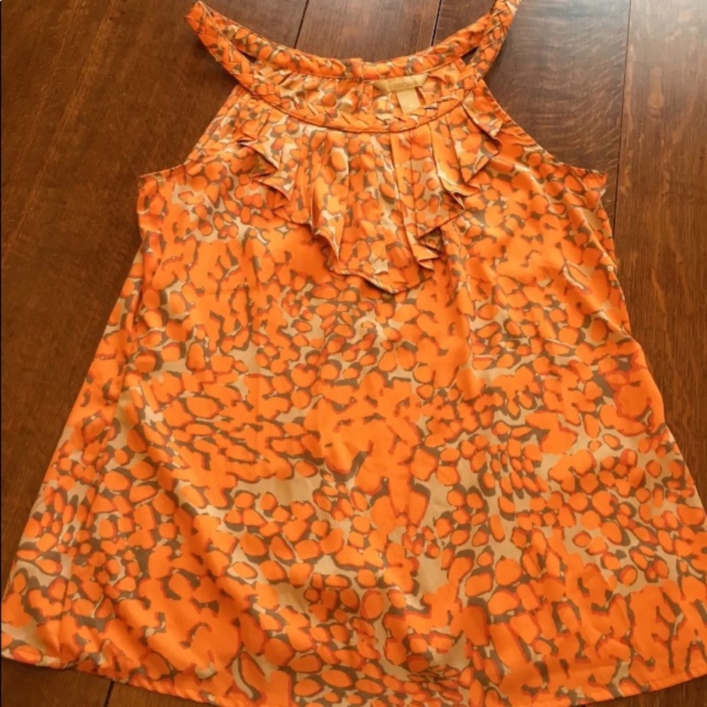 Banana Republic Orange Tan Ruffle Bib Braided Neck